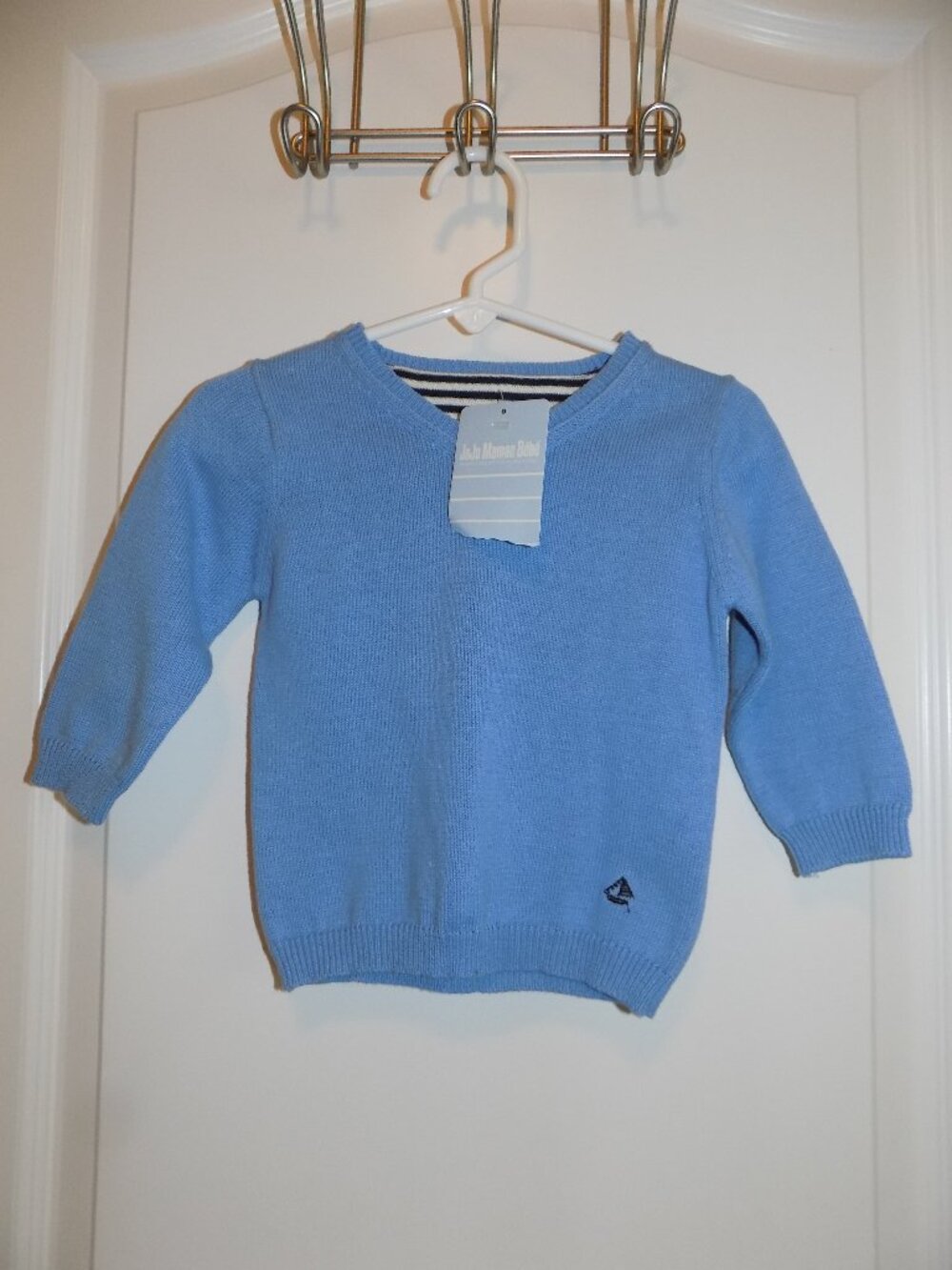 JOJO Maman Bebe Boys Blue Fine Cotton Vneck Sweater 12M NWT